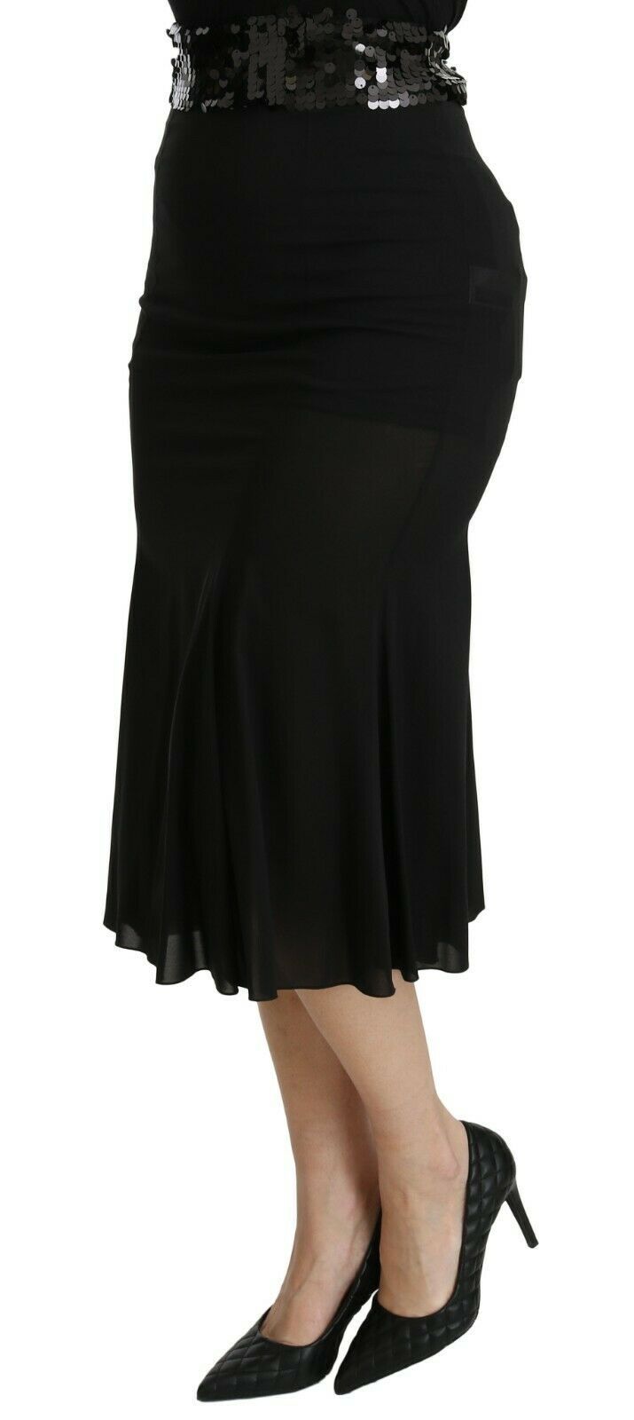 Dolce & Gabbana Black Mermaid High Waist Midi Silk Skirt luxury