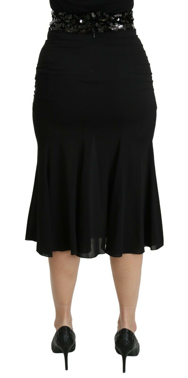 Dolce & Gabbana Black Mermaid High Waist Midi Silk Skirt luxury
