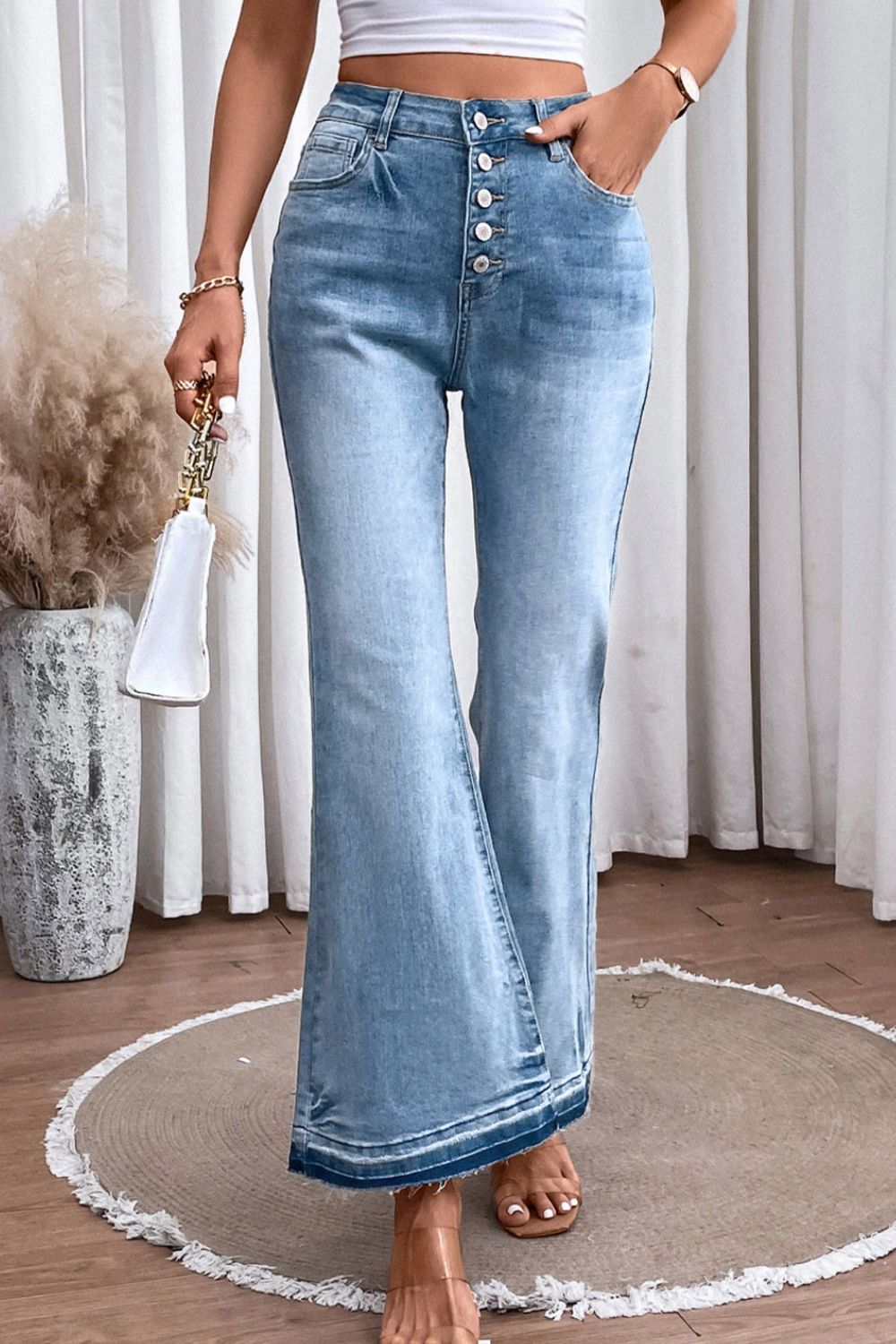 JUDY BLUE High Waist Button Fly Flared Blue Jeans