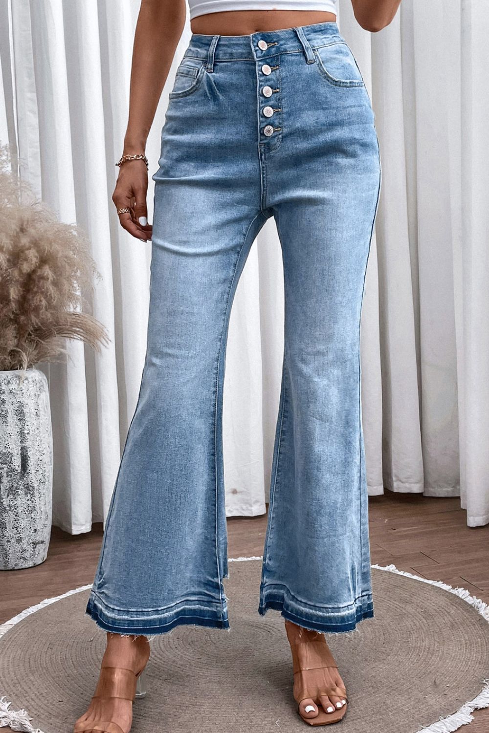 JUDY BLUE High Waist Button Fly Flared Blue Jeans