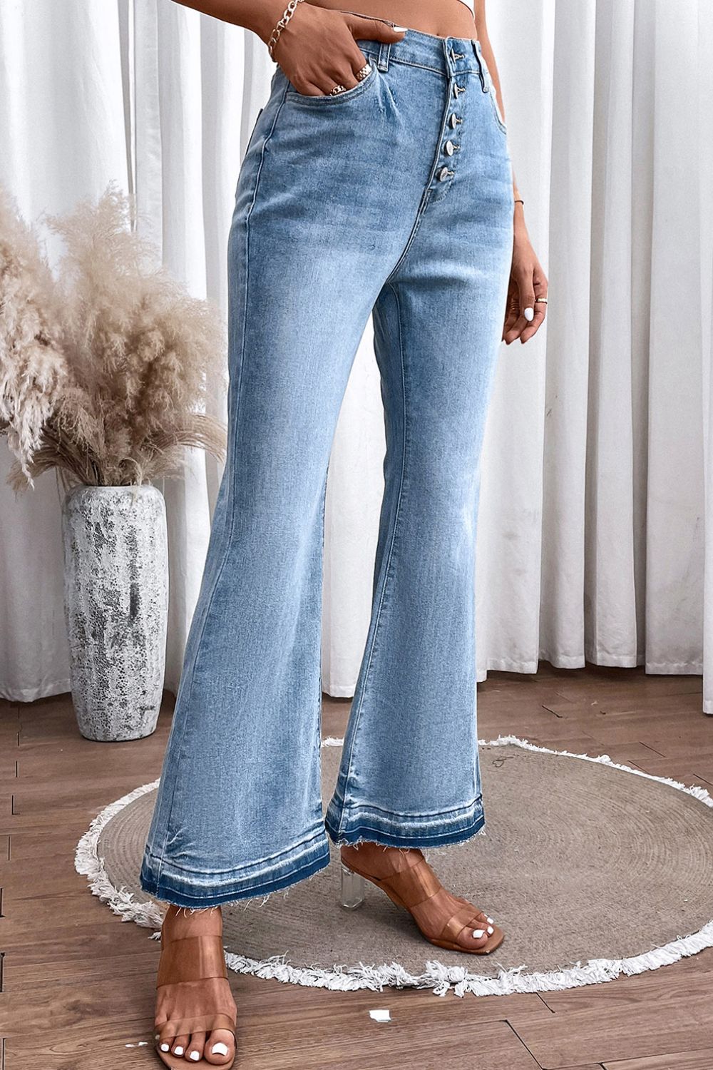 JUDY BLUE High Waist Button Fly Flared Blue Jeans