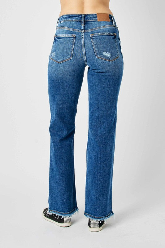 Judy Blue Full Size Mid Rise Distressed Raw Hem Jeans 82605