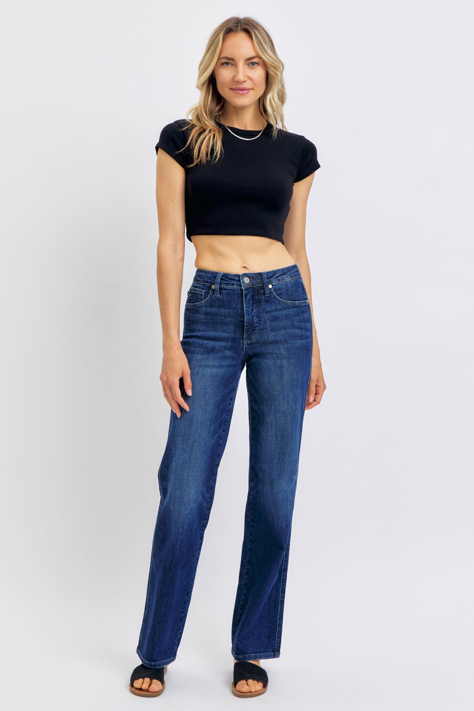 Judy Blue Full Size Tummy Control Straight Blue Jeans Plus