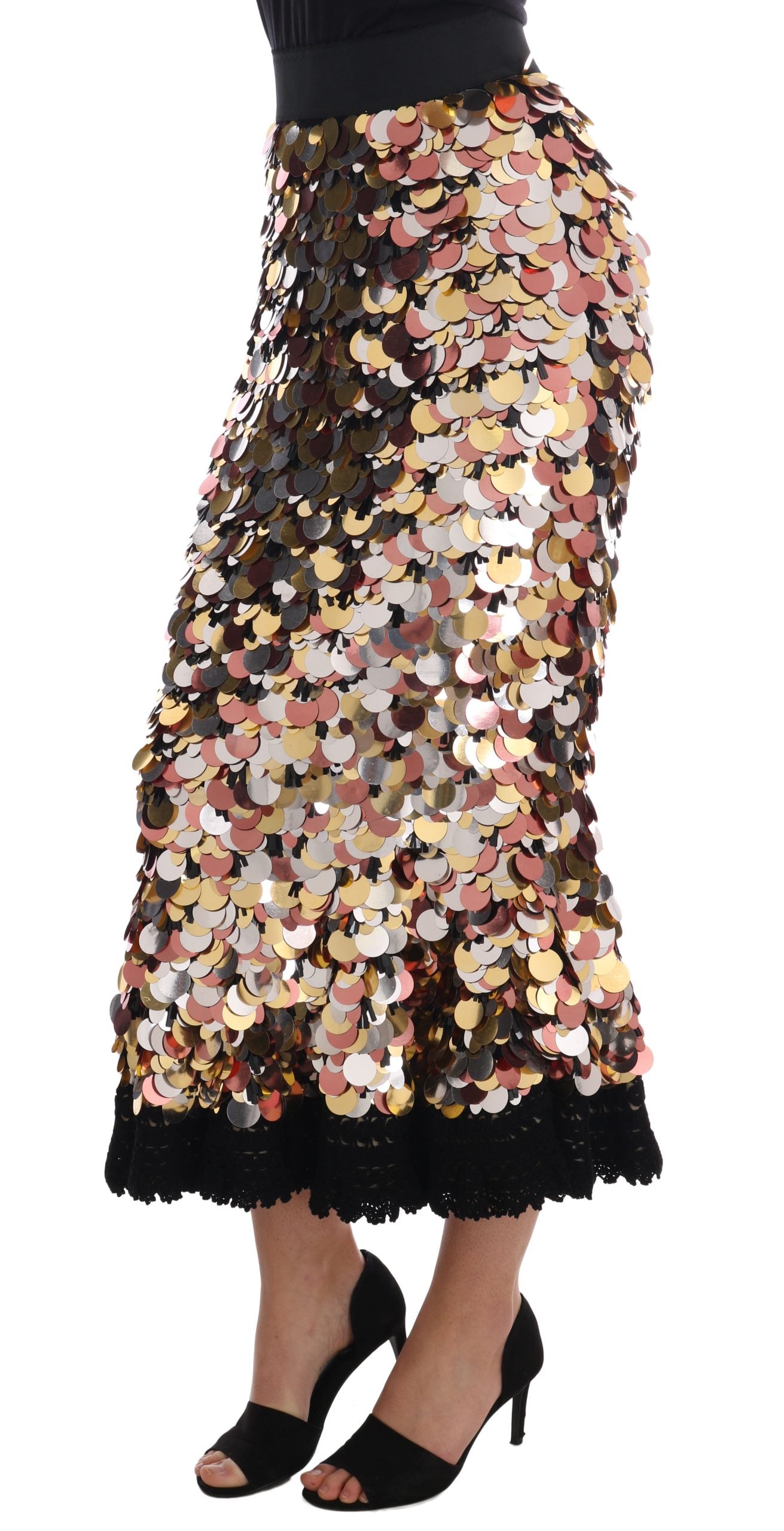 Dolce & Gabbana Gold Peplum High Waist Skirt fish scale sequins mermaid