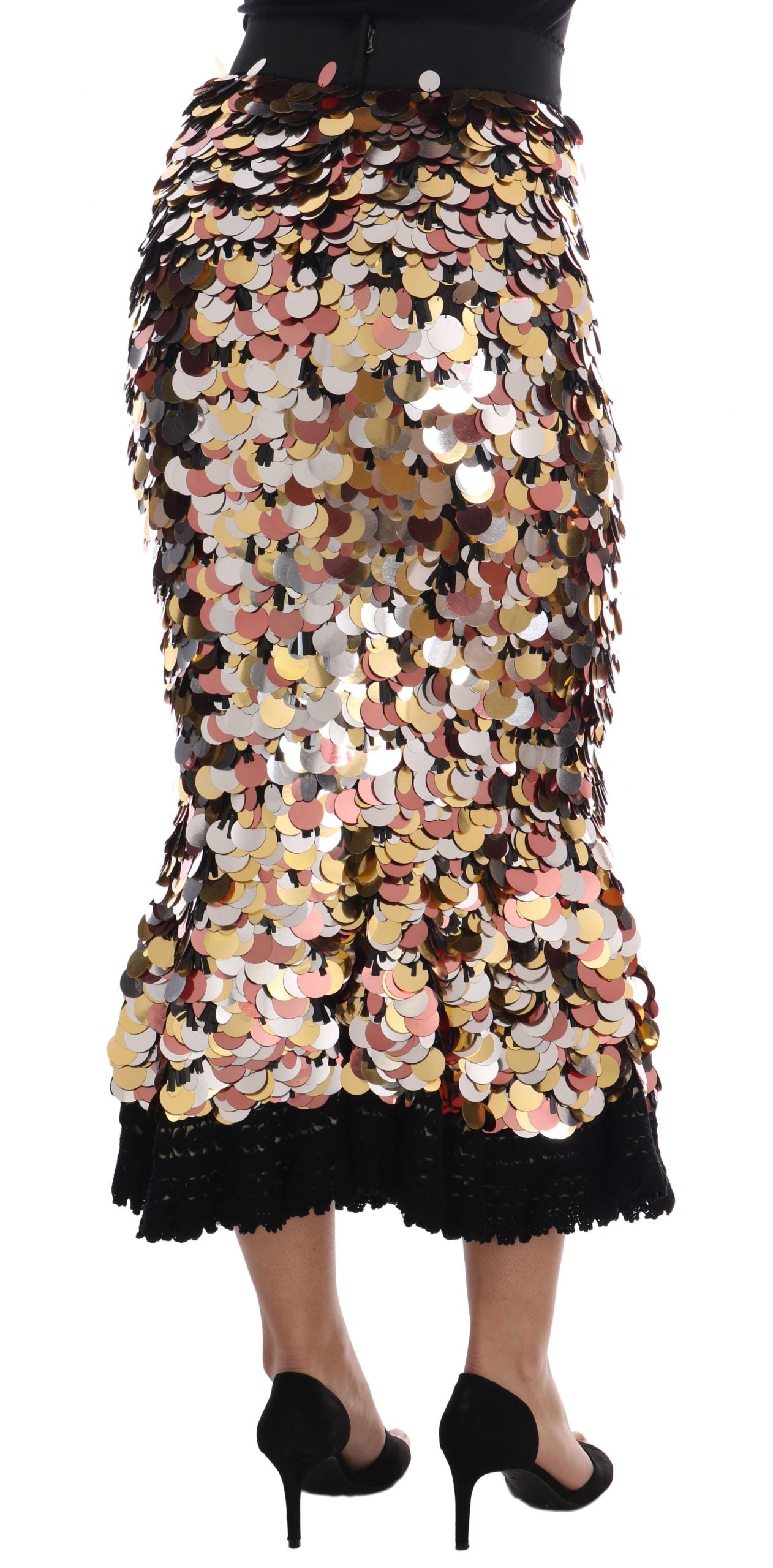 Dolce & Gabbana Gold Peplum High Waist Skirt fish scale sequins mermaid