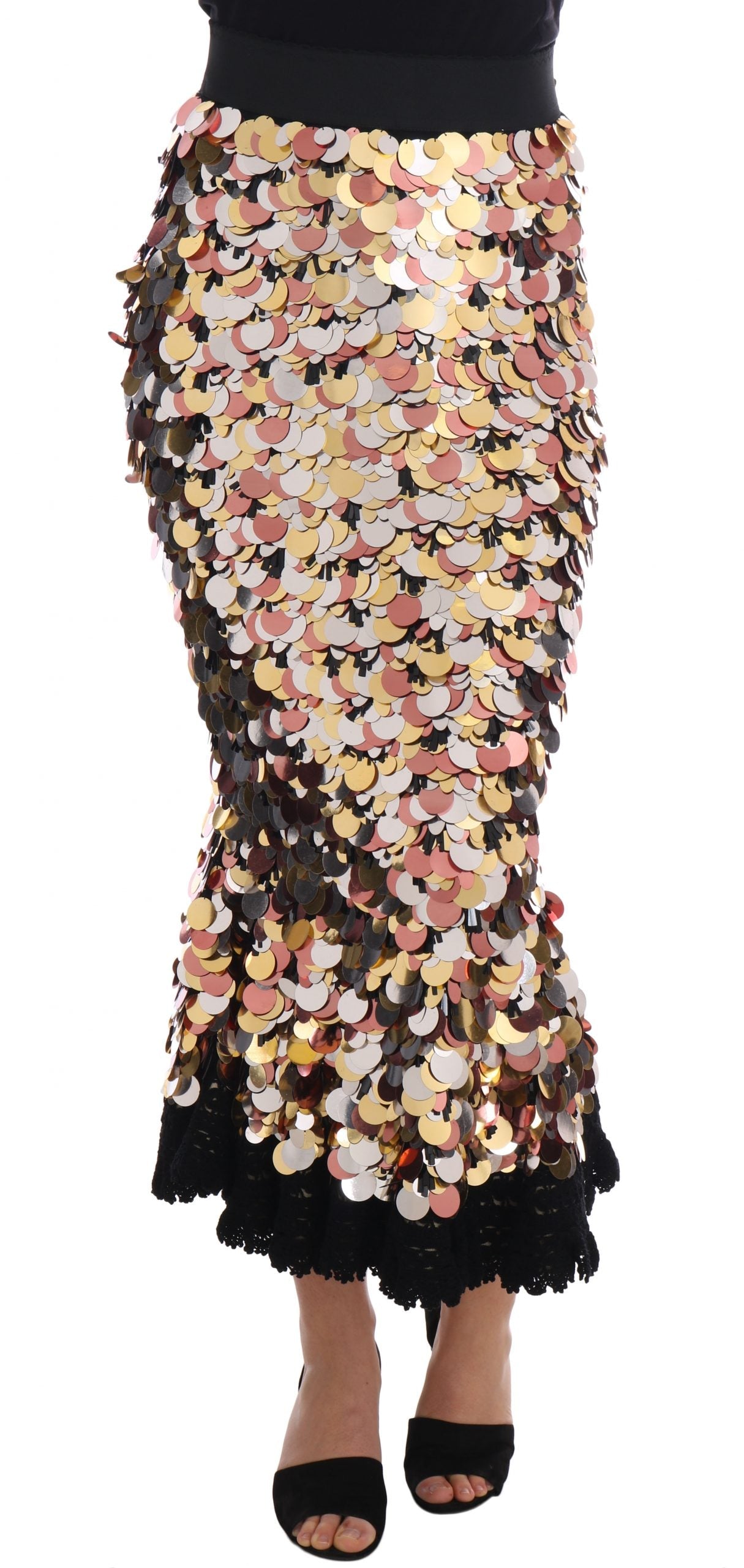 Dolce & Gabbana Gold Peplum High Waist Skirt fish scale sequins mermaid