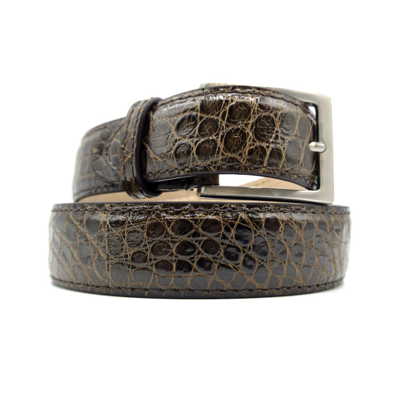 70-100-NIC genuine ALLIGATOR Belt, dark brown Nicotine men's dress casual