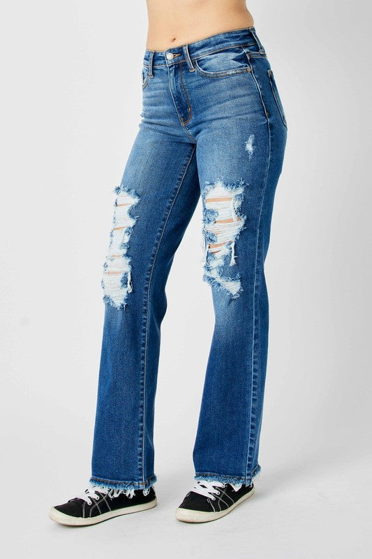 Judy Blue Full Size Mid Rise Distressed Raw Hem Jeans 82605