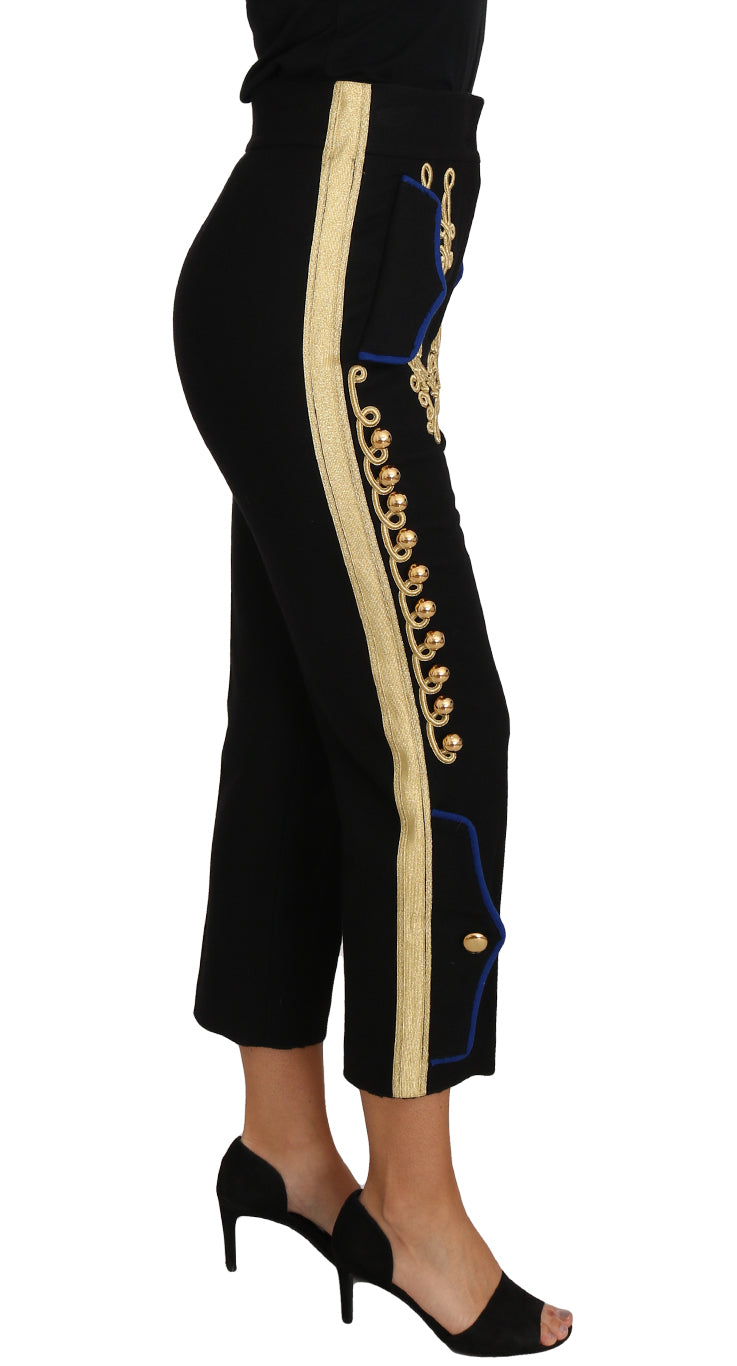 Dolce & Gabbana Military Embellished Pants Black Gold Dress Pant Italy crop