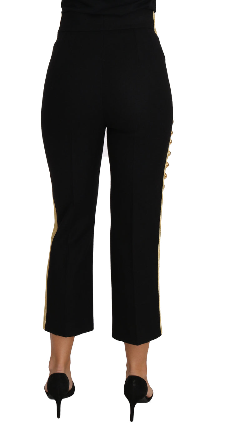 Dolce & Gabbana Military Embellished Pants Black Gold Dress Pant Italy crop
