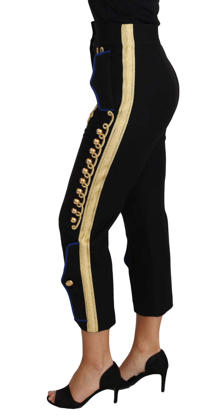 Dolce & Gabbana Military Embellished Pants Black Gold Dress Pant Italy crop