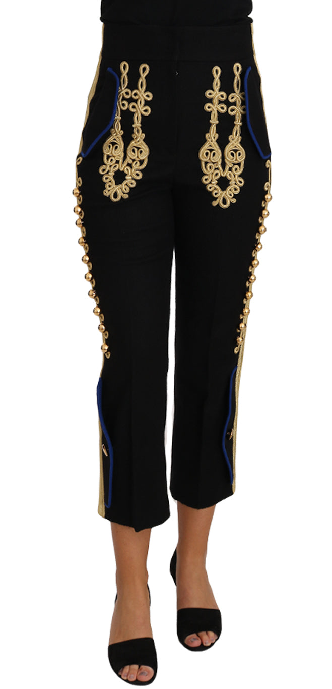 Dolce & Gabbana Military Embellished Pants Black Gold Dress Pant Italy crop