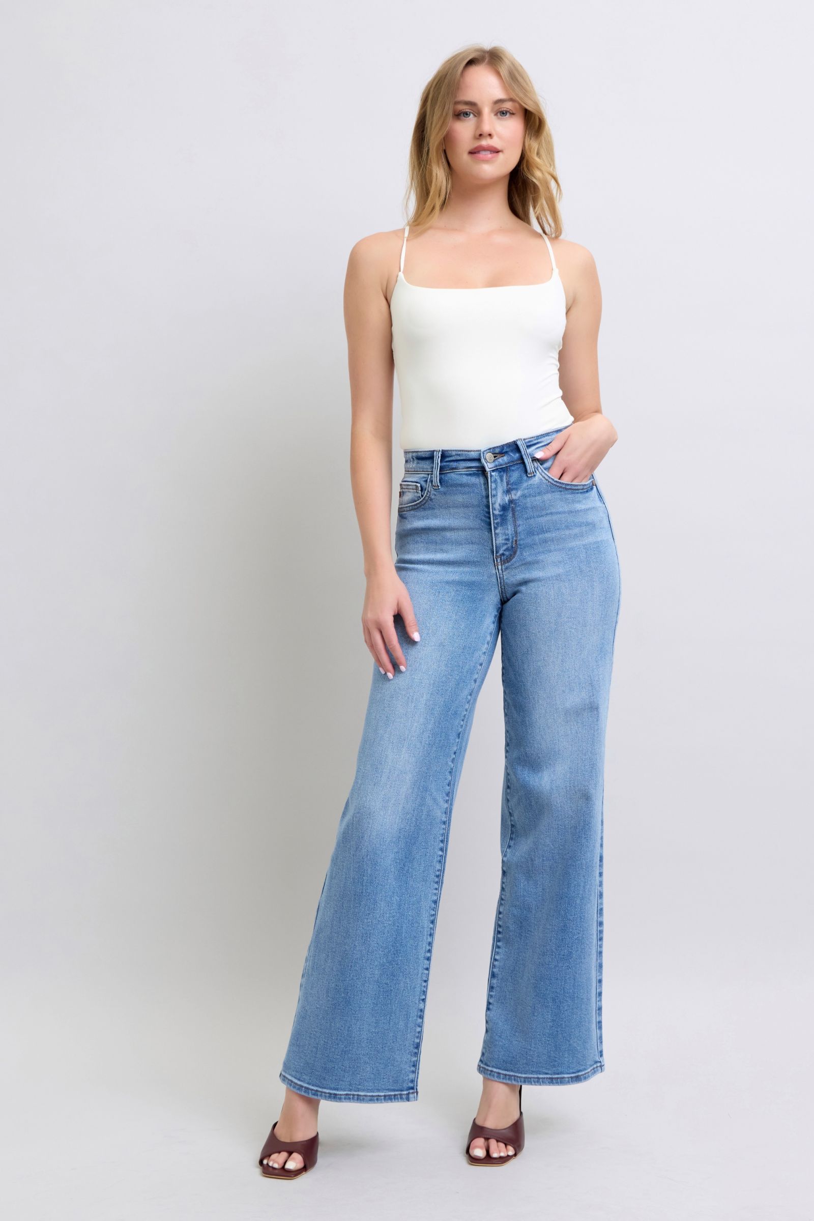 Judy Blue Full Size Wide Leg Jeans with Pockets flare