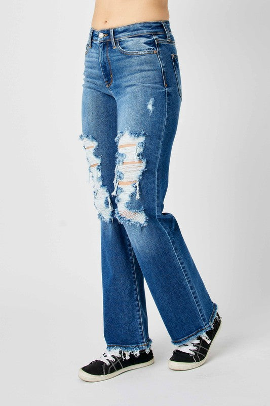 Judy Blue Full Size Mid Rise Distressed Raw Hem Jeans 82605
