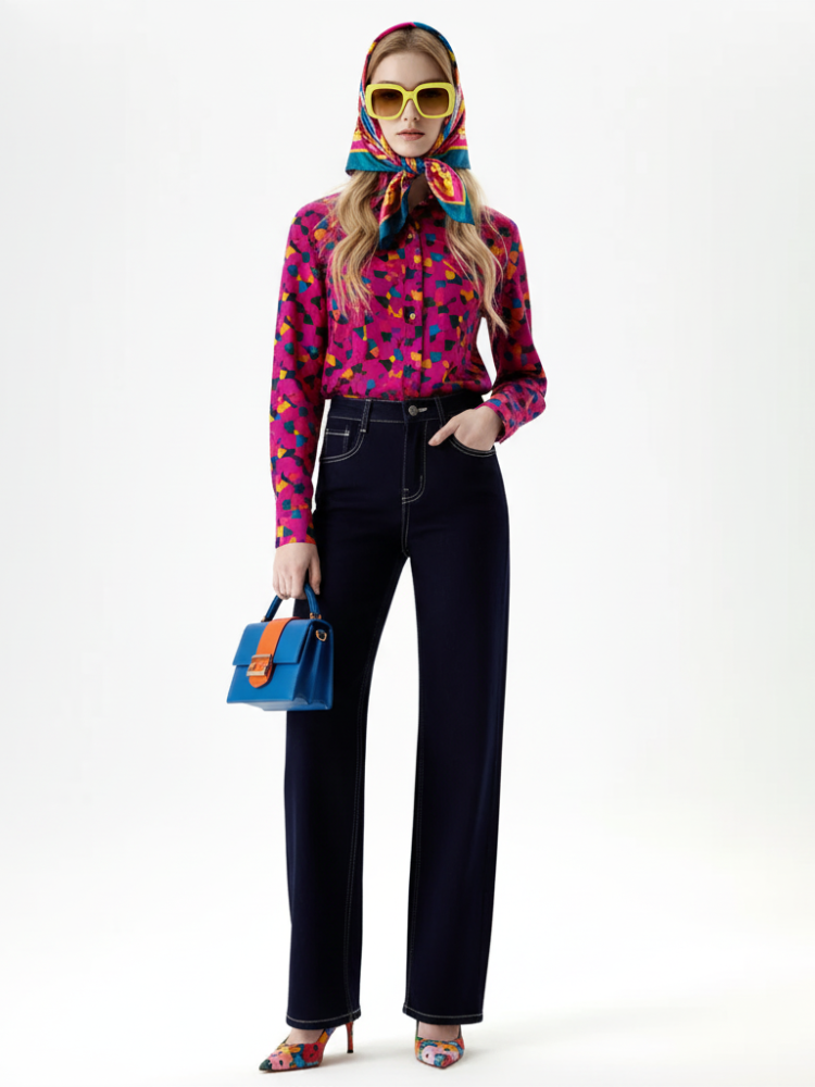 Wide-Leg Cropped denim dark blue Jeans, Fifth Avenue | Women - BYMANYC ® New York