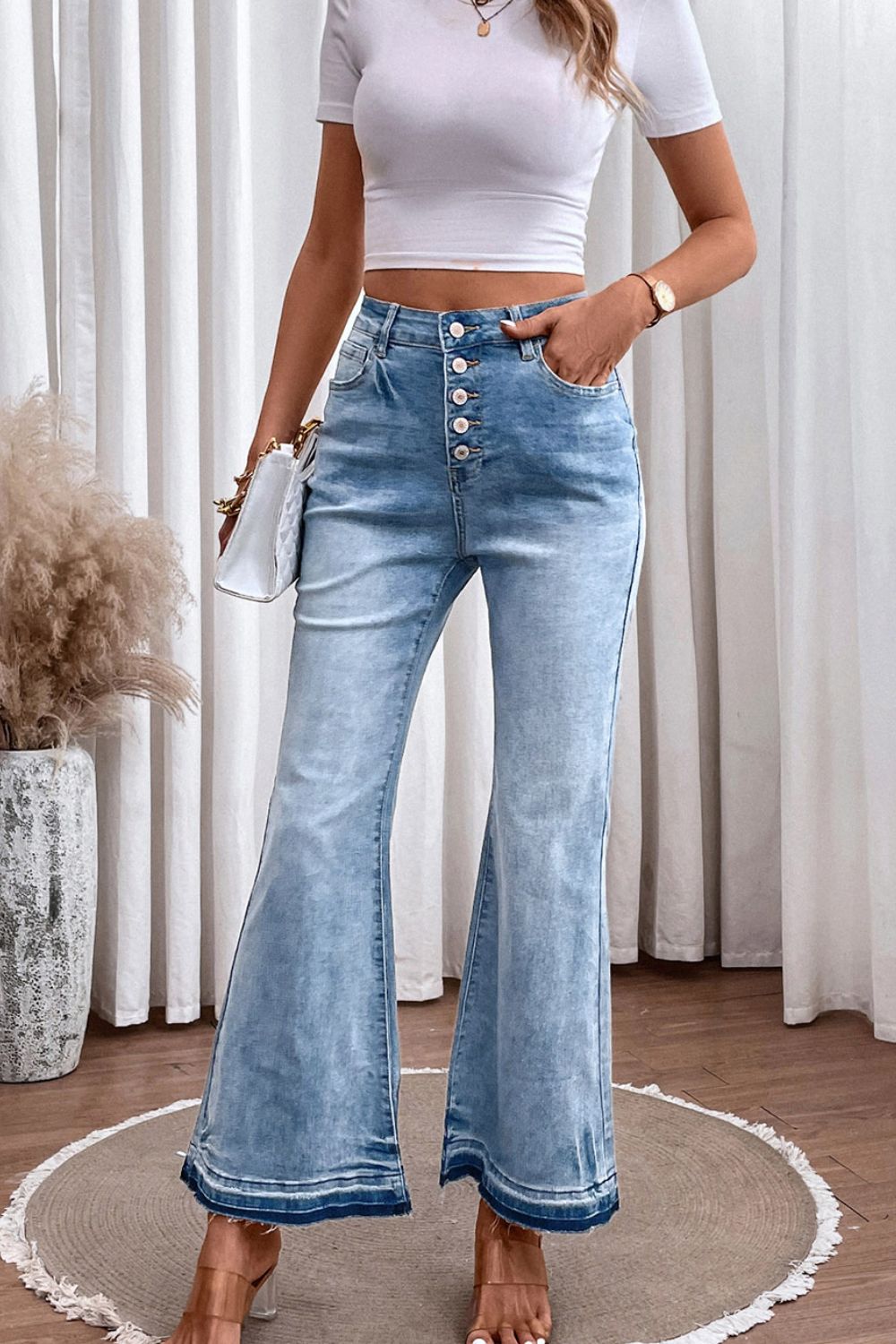 JUDY BLUE High Waist Button Fly Flared Blue Jeans