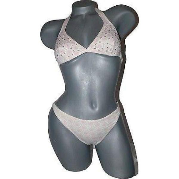 DELFINA S Alissa bikini swimsuit beaded pink Italy halter 2pc-Swimwear-Delfina-Small-Pink-Jenifers Designer Closet