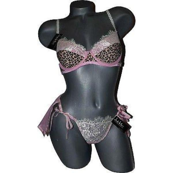 NICOLE MILLER Bra & boy Panty 2 PC set leopard pink lace