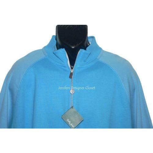 BOBBY JONES Golf Pima cotton pullover 1/4 zip monogram neck men's blue-Clothing, Shoes & Accessories:Men's Clothing:Casual Shirts-Bobby Jones-Jenifers Designer Closet