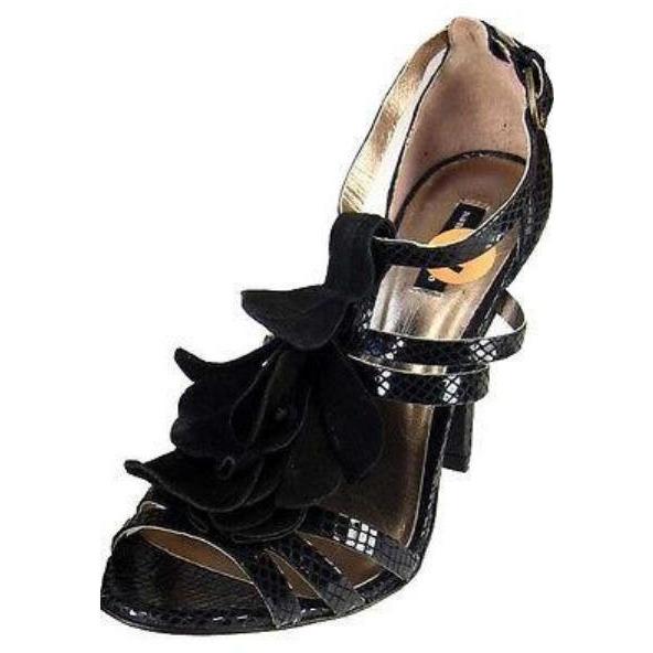 NANETTE LEPORE 8 M snake suede stilettos heels shoes black ruffled-Heels-Nanette Lepore-8-Black-Jenifers Designer Closet