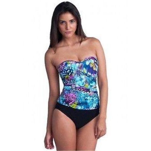 GOTTEX swimsuit 8 draped shirred bandeau tummy control slimming strapl –  Jenifers Designer Closet