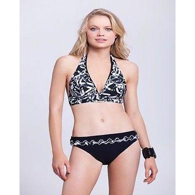 black and white halter bikini