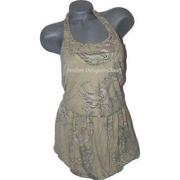 DIESEL M bubble hem halter dress $275 backless tan lined-Dresses-DIESEL-Medium-Tan-Jenifers Designer Closet