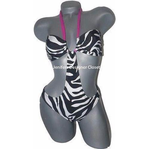 LE DOUX monokini swimsuit S zebra swarovski crystals black white celeb –  Jenifers Designer Closet