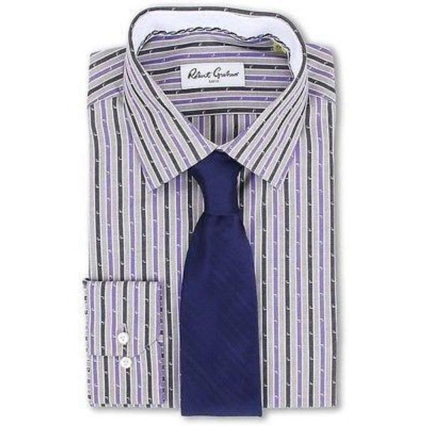 Robert Graham Dress Shirt 17 striped purple Men's woven L/S Robert Graham Dress Shirt 17 striped purple Men's woven L/S