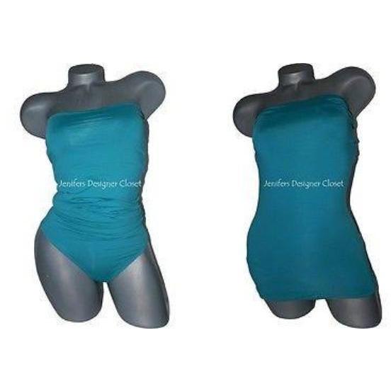 FABUCCI All In One swimsuit cover-up mini dress teal designer high-end-Swimwear-Fabucci-Jenifers Designer Closet