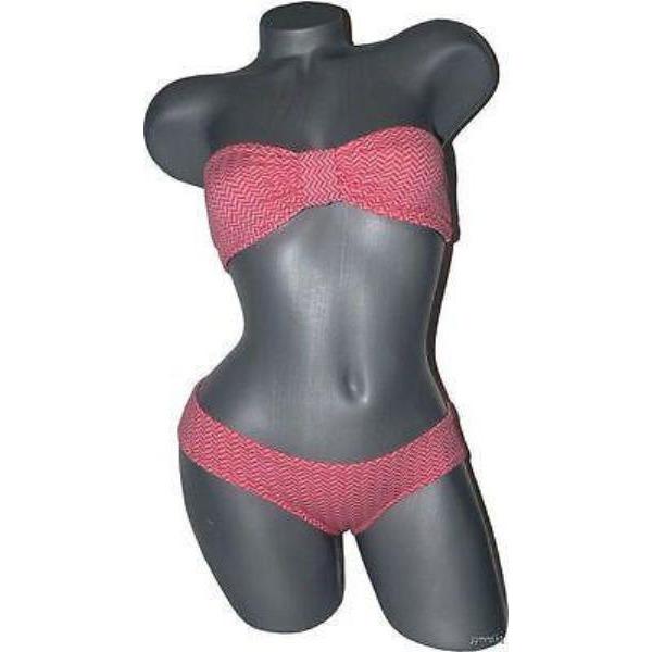 KUSHCUSH S strapless bandeau bikini swimsuit sassy herringbone coral-Swimwear-Kushcush-Small-Coral-Jenifers Designer Closet