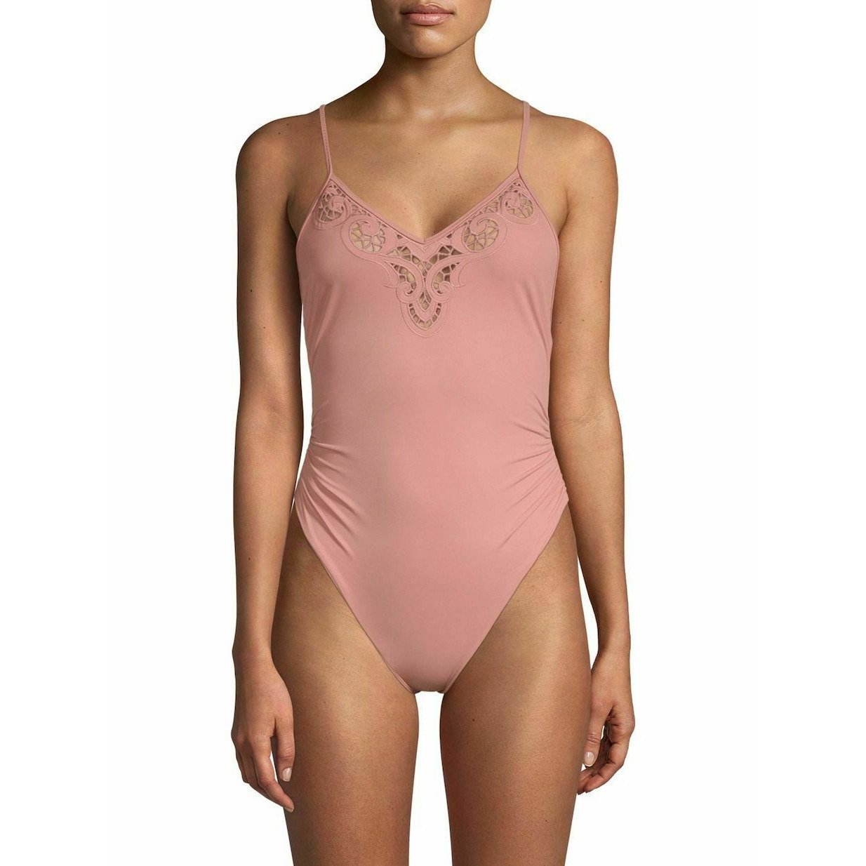 TORI PRAVER XS cutout crochet maillot One Piece swimsuit $199 bali pink-Clothing, Shoes & Accessories:Women's Clothing:Swimwear-Tori Praver-XS-Bali Pink-Jenifers Designer Closet