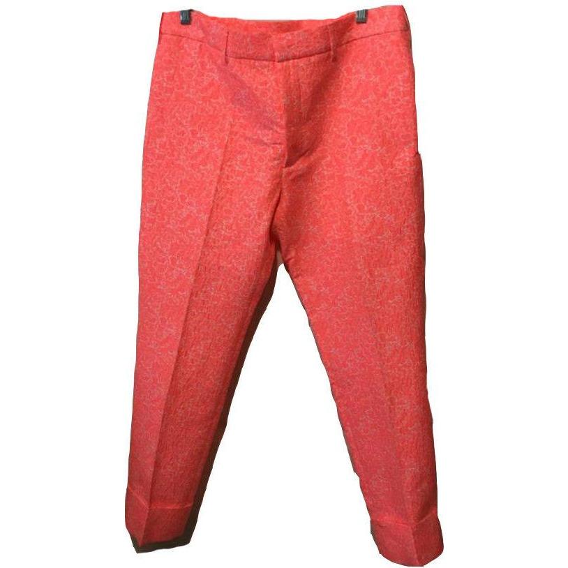 JIL SANDER pants neon pink-orange jacquard 48 Italy ankle crop cuffed luxury-Clothing, Shoes & Accessories:Women's Clothing:Pants-Jil Sander-48-orange/white-Jenifers Designer Closet