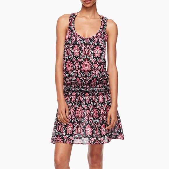 KATE SPADE SM beach swimsuit cover up dress floral $150 black pink smocked
