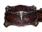 JUSTIN men's 44 Texas Longhorn leather western belt lone star state brown - Jenifers Designer Closet