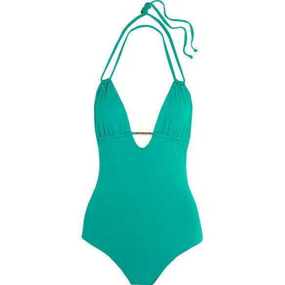 MELISSA ODABASH 38 2 XS Casablanca One piece Swimsuit teal halter v-neck - Jenifers Designer Closet