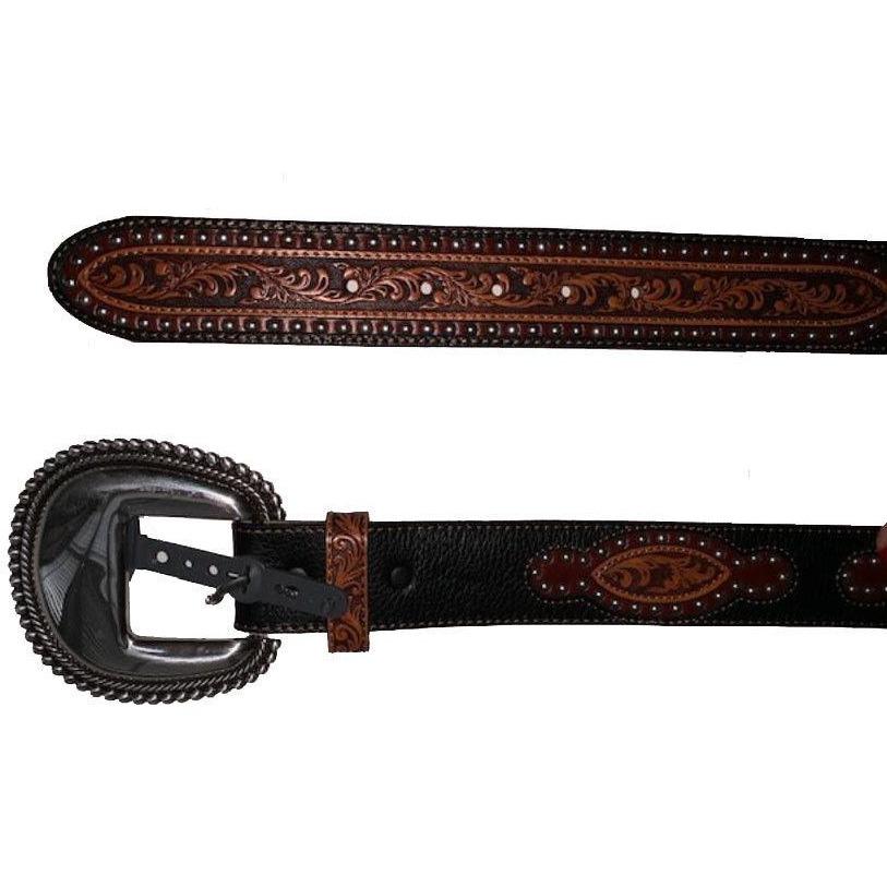 JUSTIN 30 unisex wide black/brown leather belt silver buckle