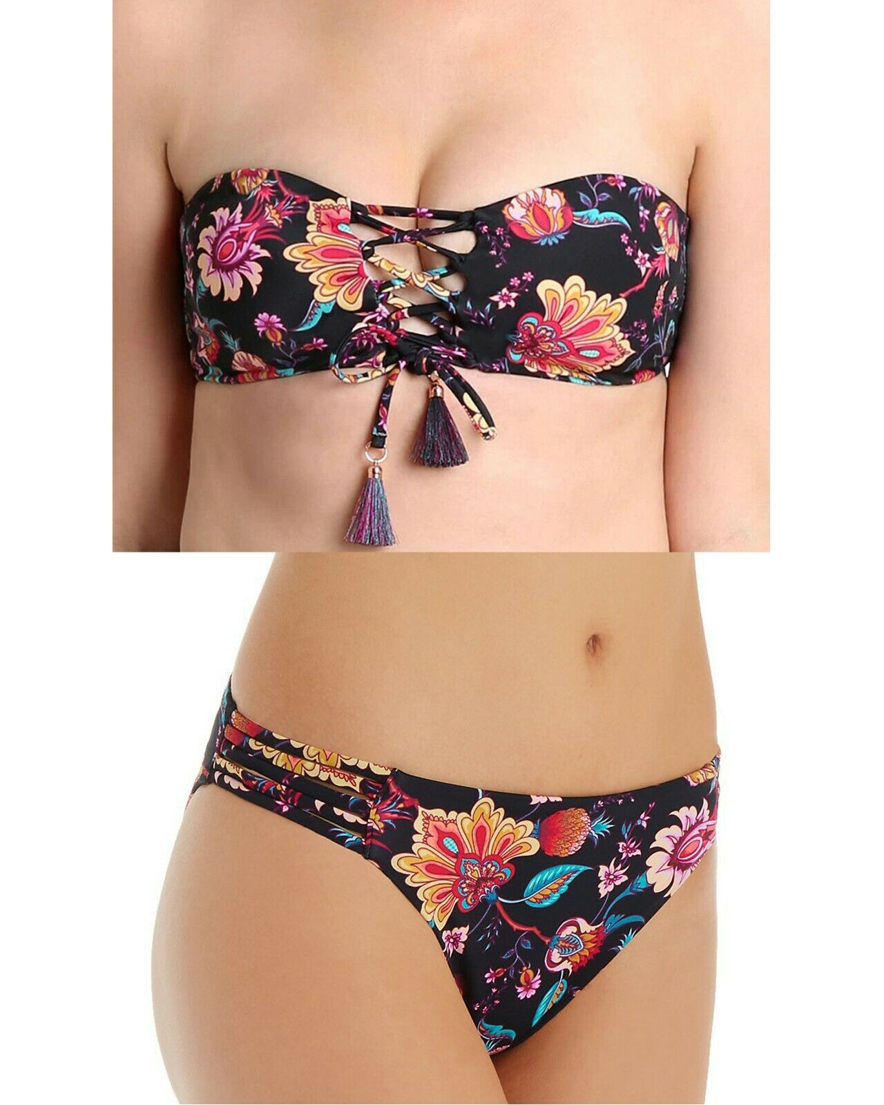 NANETTE LEPORE 10 bikini swimsuit bathing suit floral strappy bandeau 2 pc