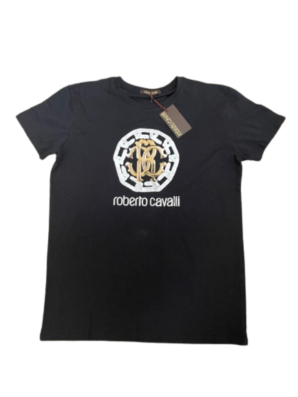 ROBERTO CAVALLI uomo Large men s black t shirt tee gold silver
