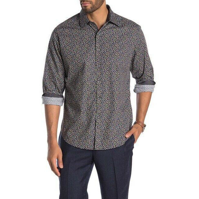 robert graham dress shirts ROBERT GRAHAM shirt M black multi contrast cuffs designer men's geomet – Jenifers Designer Closet