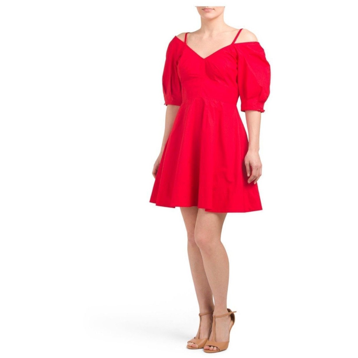 fitted lace wedding dress Derek Lam 10 Crosby 6 Red Off-Shoulder Cold Shoulder Dress Poplin Mini