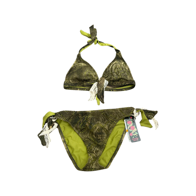 LUCKY BRAND S camouflage army green bikini swimsuit 2 piece crochet lace