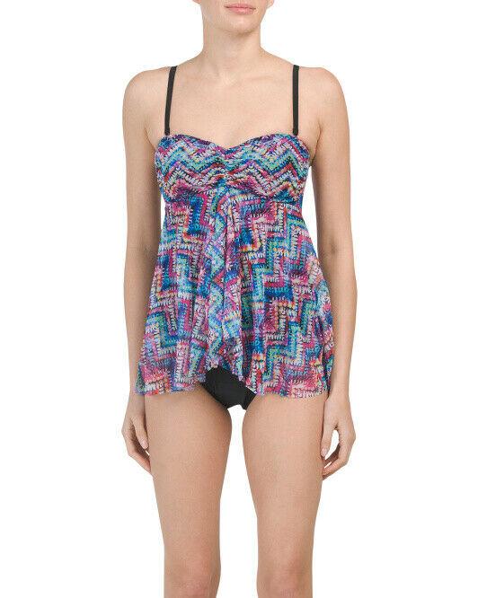 One-shoulder bikini in zigzag print stretch nylon Multicoloured