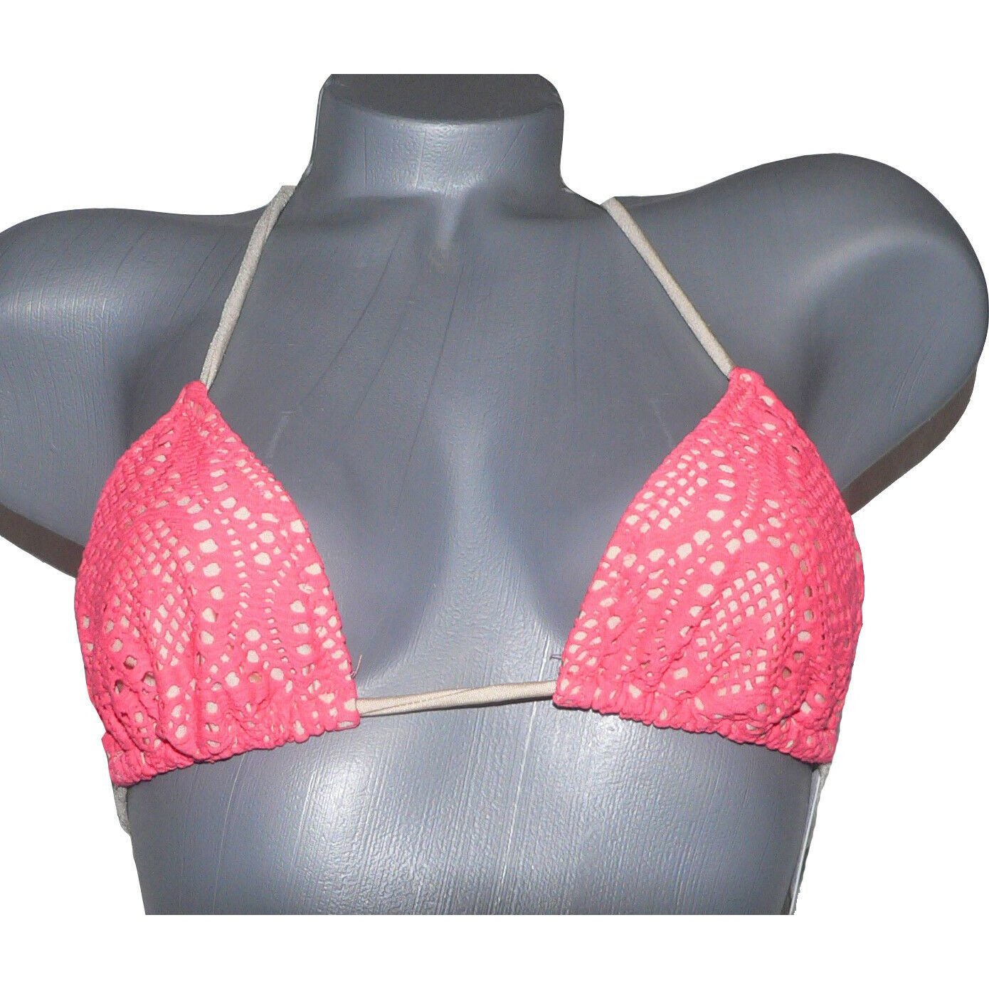 NWT EBERJEY M Swimsuit triangle slide top bikini crochet neon gold bead ties-Clothing, Shoes & Accessories:Women's Clothing:Swimwear-Eberjey Womens Swimwear-Medium-Pinky orange-Jenifers Designer Closet
