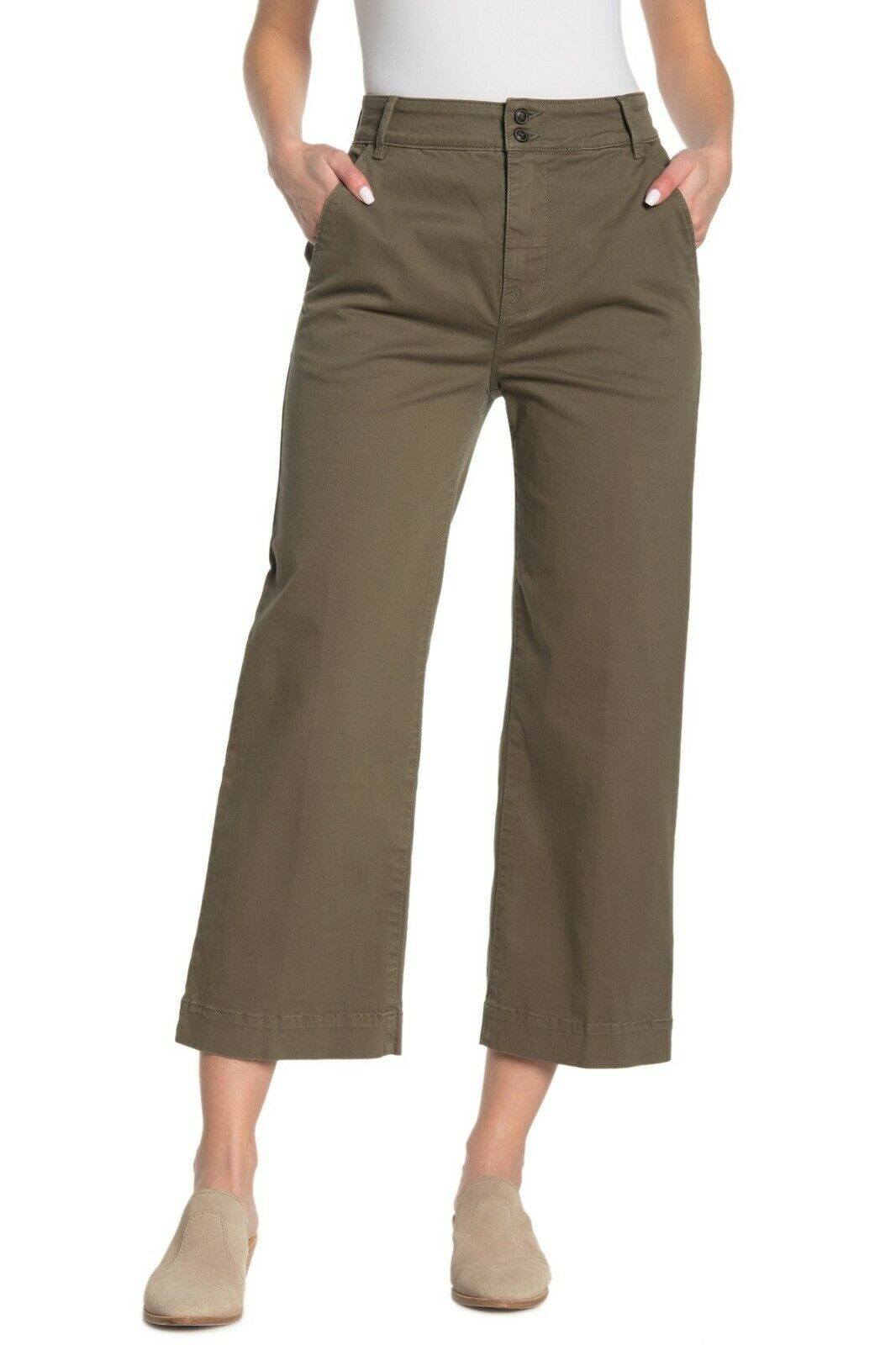 FRAME denim 24 army green pants slacks trousers cropped cotton wide leg $195 - Jenifers Designer Closet
