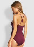 SEAFOLLY US-8 AUS-12 tie front boysenberry one-piece swimsuit maillot