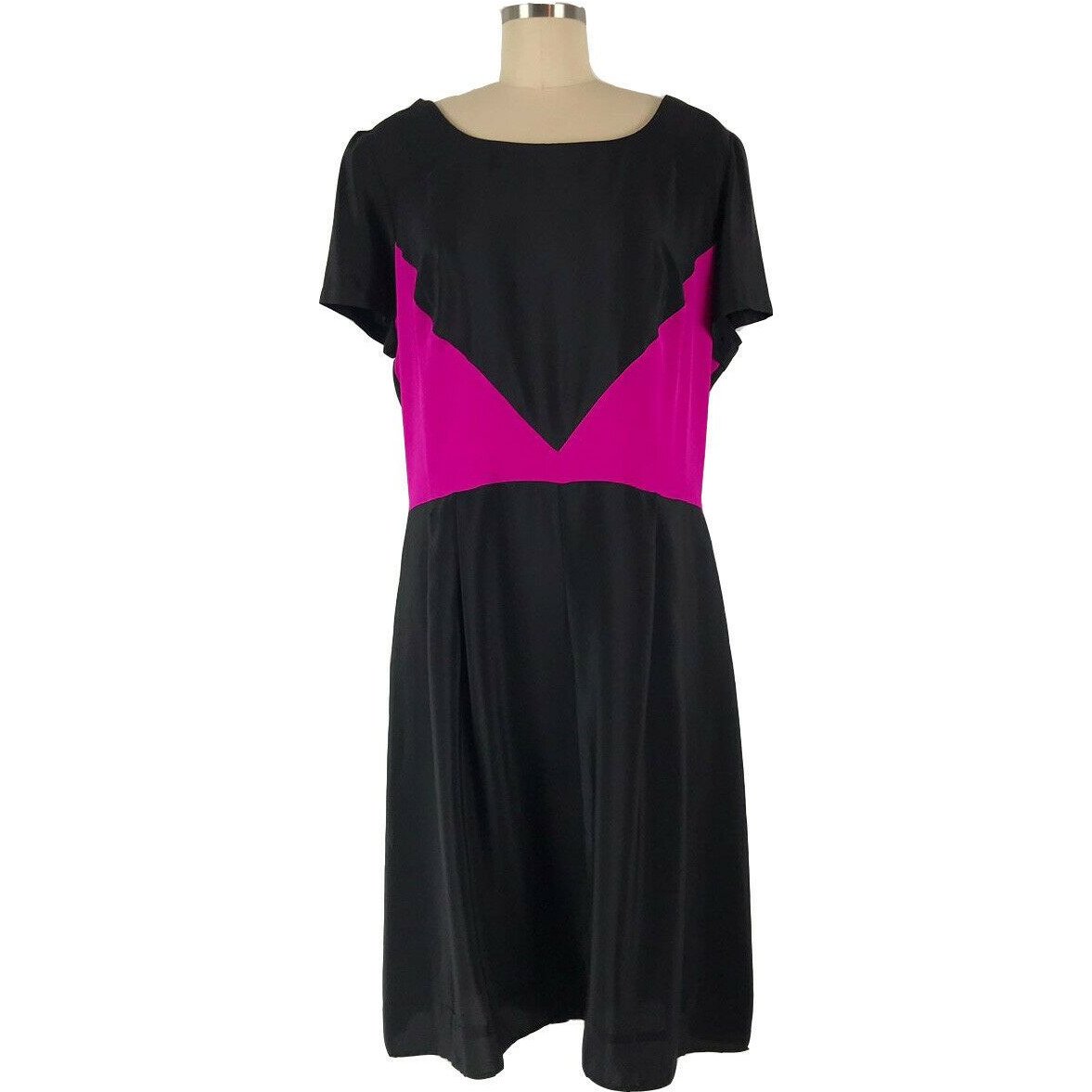 AMANDA UPRICHARD 20 plus-sized SILK dress black with hot pink insets $260-Clothing, Shoes & Accessories:Women's Clothing:Dresses-Amanda Uprichard-20-Black/pink-Jenifers Designer Closet