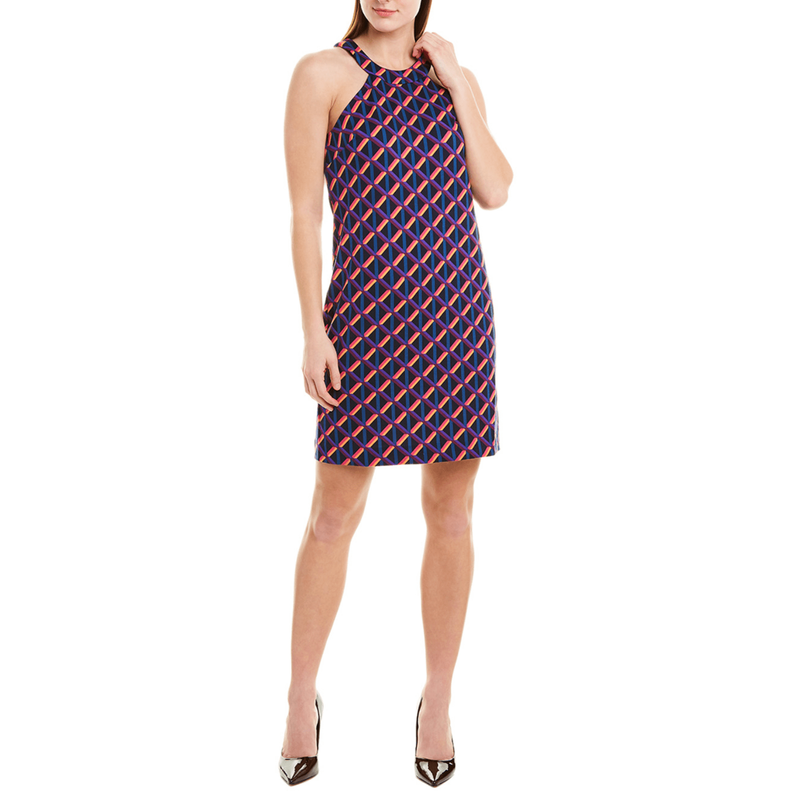 TRINA TURK printed M upscale above knee shift dress ponte knit geo bright - Jenifers Designer Closet