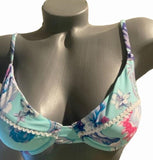 NANETTE LEPORE bikini swimsuit 8 tassels 2 piece aqua floral Dahlia
