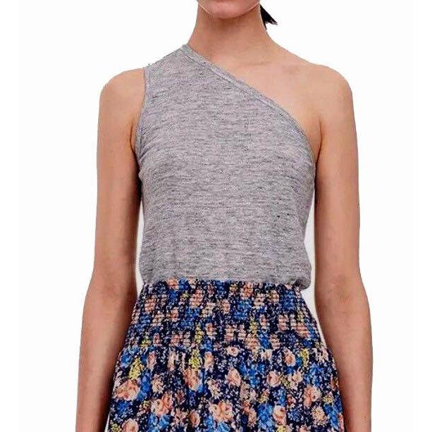 REBECCA TAYLOR M one-shoulder top tank shirt grey melange linen jersey Jenifers Designer Closet REBECCA TAYLOR M one-shoulder top tank shirt grey melange linen jersey Jenifers Designer Closet